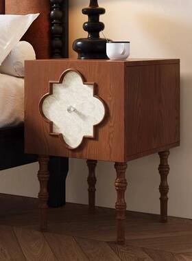 复古风黑色实木床头柜靠墙储物柜收纳柜卧室小户型白蜡木置物架