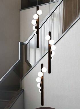 旋转楼梯吊灯样板房主卧卧室床头小吊灯书房玄关长条黑色玻璃吊灯