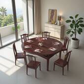 新中式 乌金木实木餐桌椅折叠现代简约家用圆形饭桌子可伸缩变圆桌