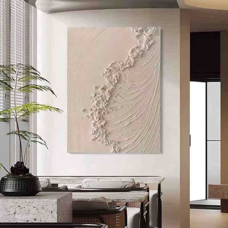 纯手工艺立体抽象油画慵懒奶油风客厅装饰画玄关海浪无框肌理挂画图片