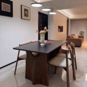 法式 复古风实木岩板餐桌家用轻奢现代简约小户型白蜡木餐桌椅组合