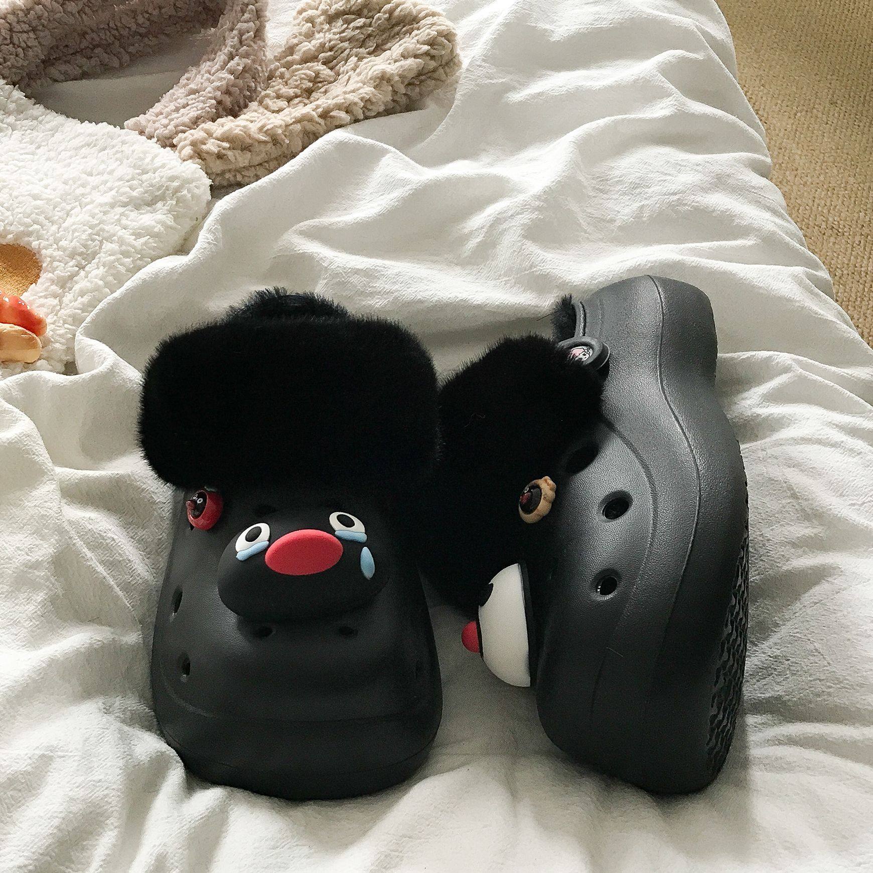 厚底卡通企鹅加绒洞洞鞋女2025秋冬新款百搭保暖外穿防滑包头拖鞋,女鞋,洞洞鞋,淘宝优惠券,粉丝福利购,淘宝优惠卷