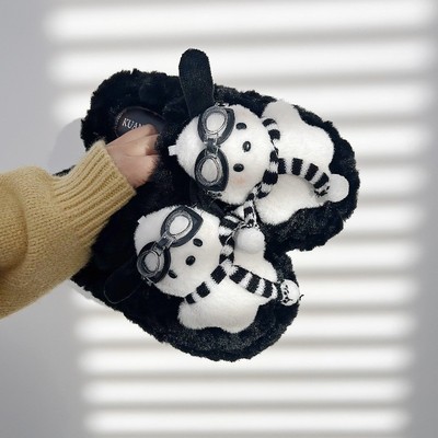 竹天帛可爱卡通厚底毛毛拖鞋女秋冬新款外穿居家防滑包头棉拖鞋