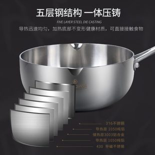 厂促雪平锅316不锈钢无涂层不粘锅奶锅家用煮面锅小汤锅锅辅食锅