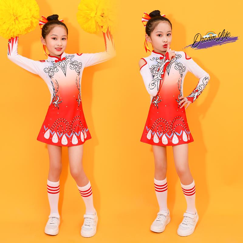 速发儿童啦啦操演出服幕小学生蹈动会开中式成人拉拉队比赛舞运服