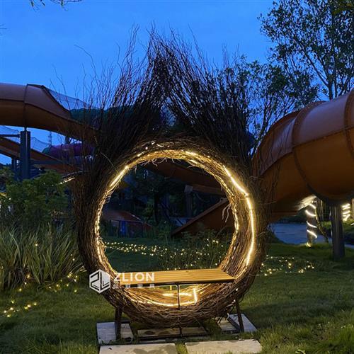 庭院网红鸟巢东南亚景区拍摄道具户外创意秋千藤编吊篮落地款吊椅