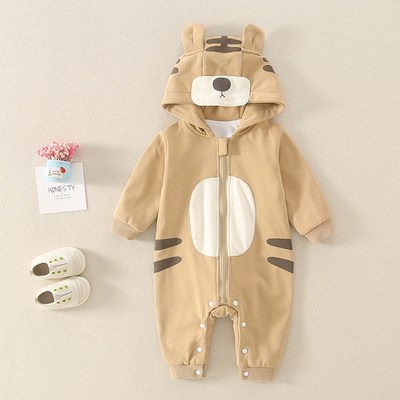 速发新生婴儿连体衣服春秋男宝宝外出哈衣爬服春满月服老虎