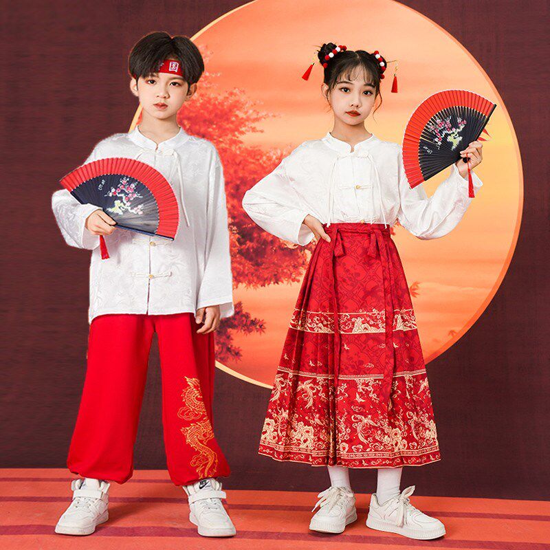 速发中国风少儿合唱朗诵演出服孩汉服马面小裙学生运动会开幕式服
