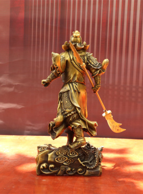 现货速发纯铜黄铜关神威关公关二爷关羽武财神站立提刀铜像神像供