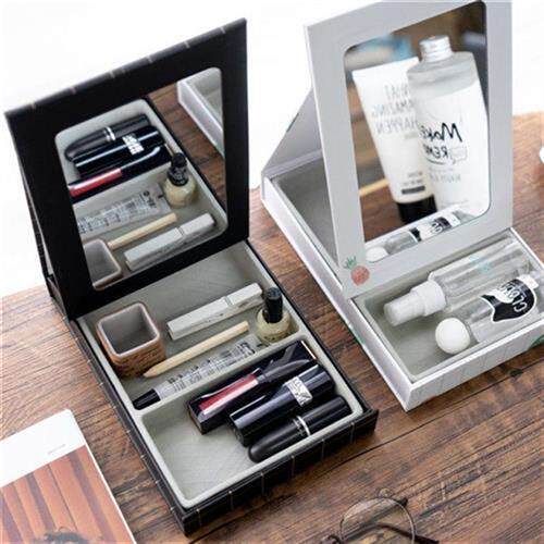 速发镜镜少收纳整理桌面化妆爱加厚化I妆品收纳盒单面可折叠镜