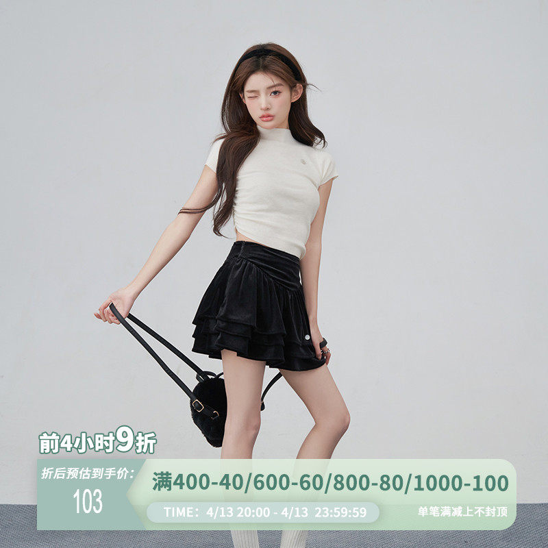 速发jk制服裙白色色半身02裙2蓬蓬黑短丝绒蛋糕裙学院风