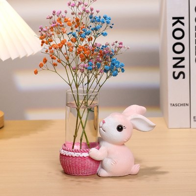 速发萌宠兔猫小花瓶房间飘窗水培器皿生工位办公桌装饰摆件好物
