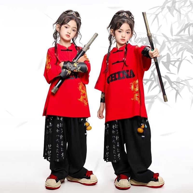 速发街舞少i潮服少儿h儿phop中服风演出服男孩嘻哈国潮表演国装酷