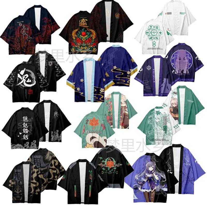 新品原神 百鬼夜行系列3d印花 原宿和服道袍外套羽织披风开衫