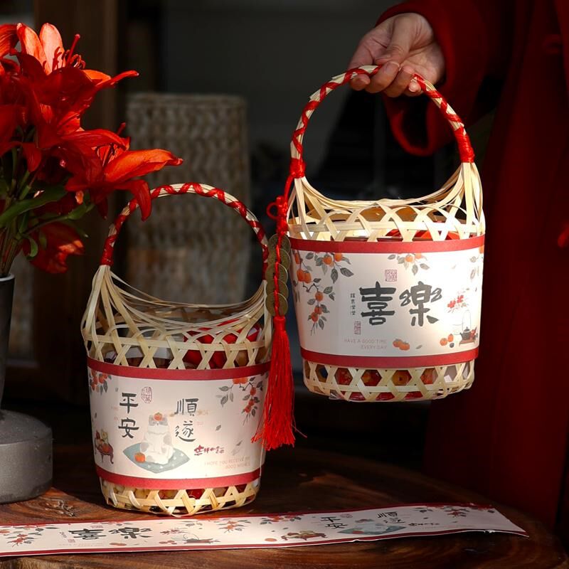 热销2025端午新款年货礼盒新年包装盒手提竹篮子烘焙饼干糖果干货