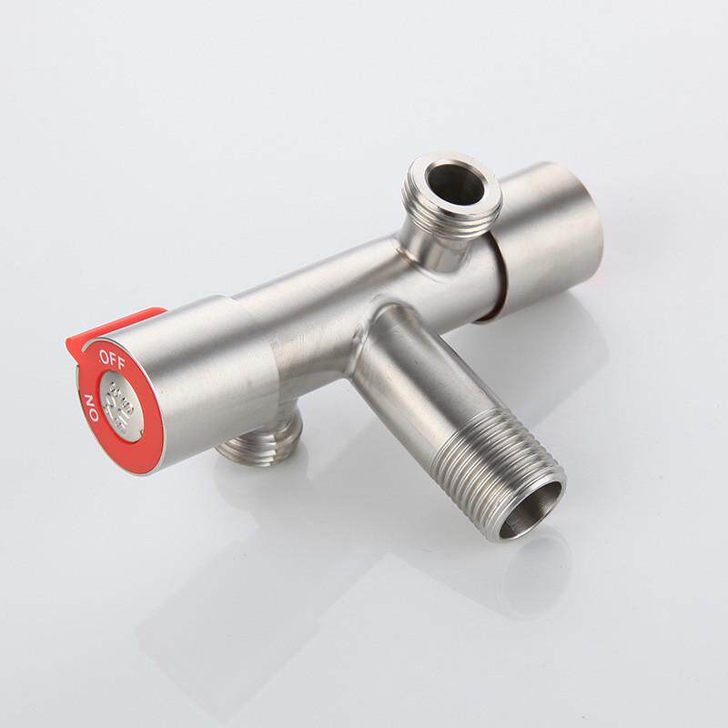 热销304不锈钢一进二出冷热水三通角阀双开关双控一分二分水器水