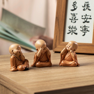 热销朴房禅意沙弥小和尚汽车摆件治愈系办公室桌面摆件家居客厅装