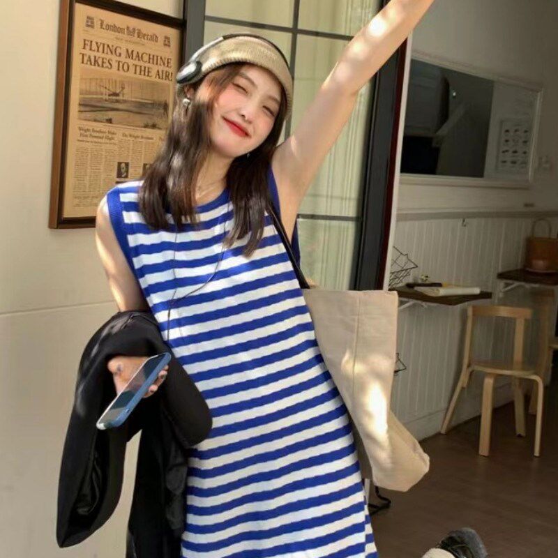 速发夏天条纹百搭纯棉睡裙辣妹炸街性感可外穿背心无袖清新睡衣学