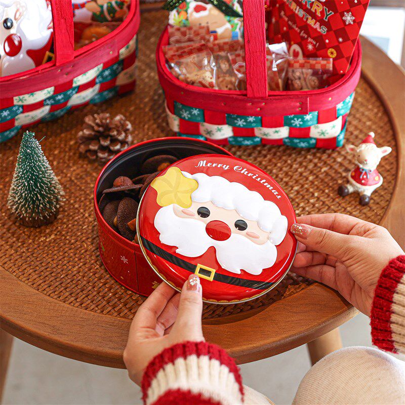 速发圣诞节曲奇饼干凹凸铁盒可花脆片盒包装盒酥焙雪可烘罐牛轧糖