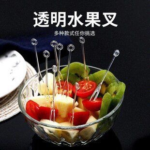 速发一次性透明水果叉心型食物叉竹节叉 签星型水果V两齿OK叉