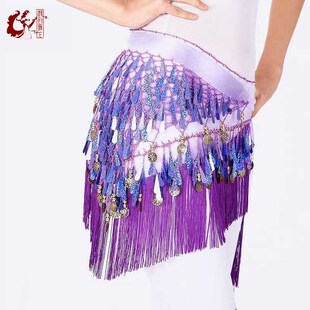 速发新款 肚皮舞腰链拉币水滴流苏巾角三臀巾吊丁围腰巾腰封流苏腰