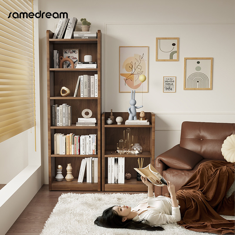 速发易实木书架落地置物架转角窄缝儿童家用收纳柜简客厅子全书柜