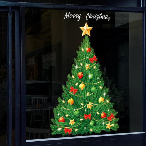 速发场诞节装饰品银树门布置店铺玻璃贴纸圣诞行餐厅节日圣景氛围