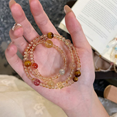 天然黄水晶三圈手串招财转运送女友老婆新款 甜奶油 水晶手链女