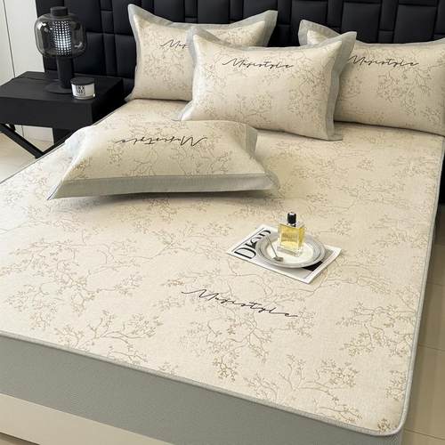 轻奢风新款高端夏季凉席冰丝席可水洗床笠款空调席三件套1.8m夏天