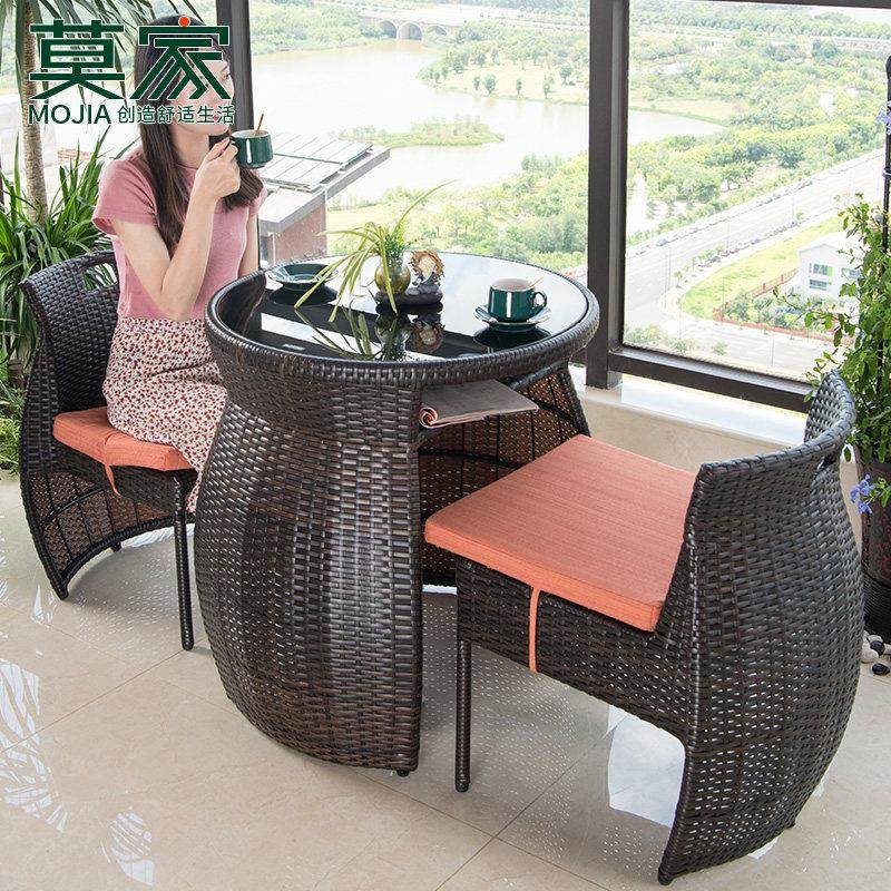 莫家阳台茶桌椅组合网红休闲小茶几藤椅三件套露天一桌两椅可收纳,住宅家具,桌椅套件,淘宝优惠券,粉丝福利购,淘宝优惠卷