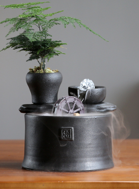 速发茶桌面流厅水件循环水喷泉加湿器创意客摆家居轮招财鱼缸装饰