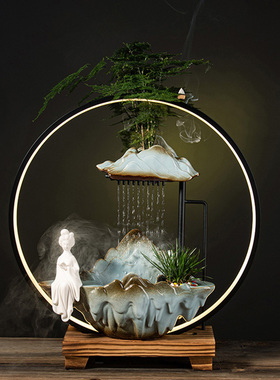 速发送泉流水器摆件陶瓷摆设家居饰品玄关办公室装饰雾化加湿开业