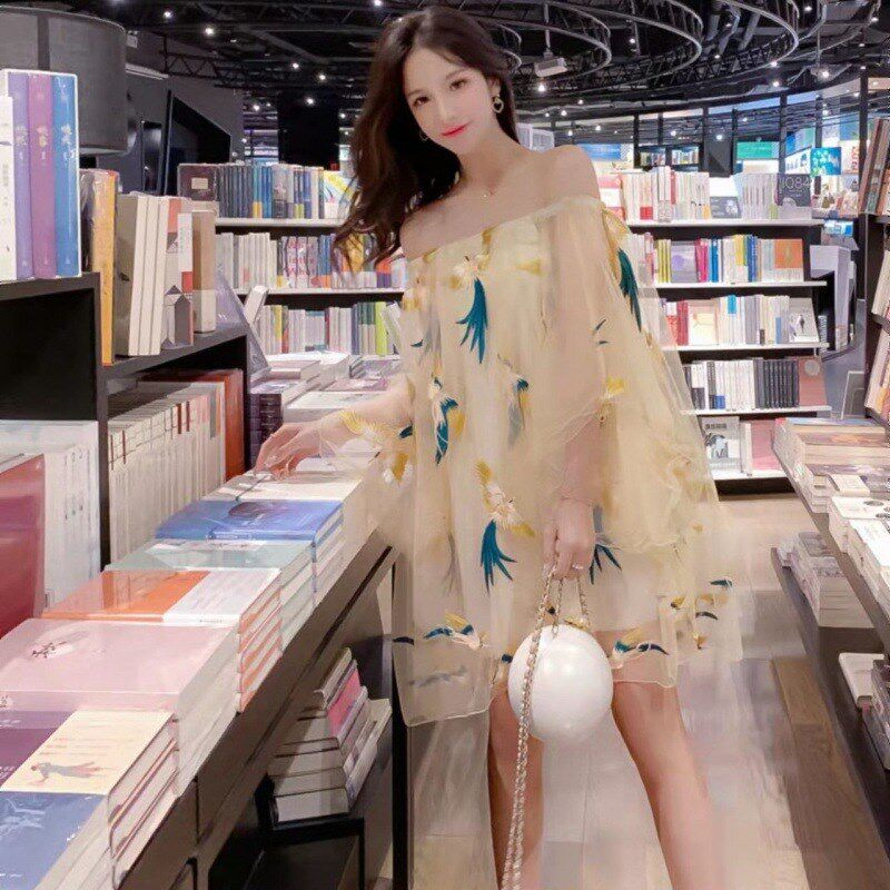 速发孕妇时装上裙夏尚不显怀遮肚夏天衣子洋气网纱刺绣孕妇连衣裙