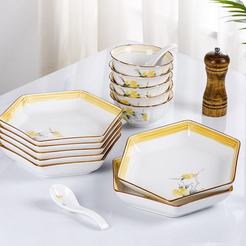 速发【散件】六边形菜组拼还餐具碗碟盘合 标准德语秸杆盘田户外