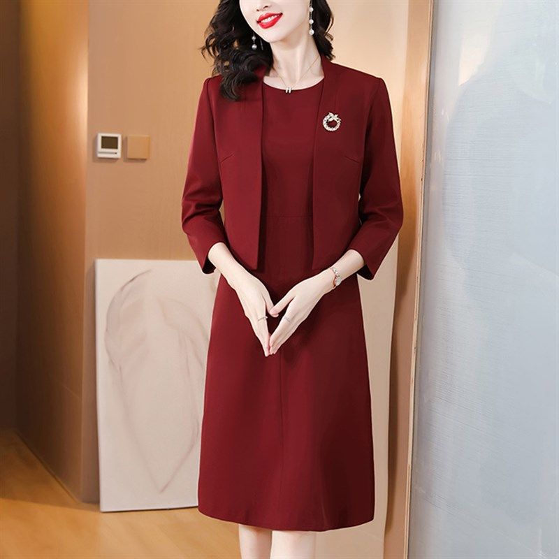 速发结婚妈妈装礼服年轻洋气两裙套连衣婆婚礼套装喜婆件婚宴装