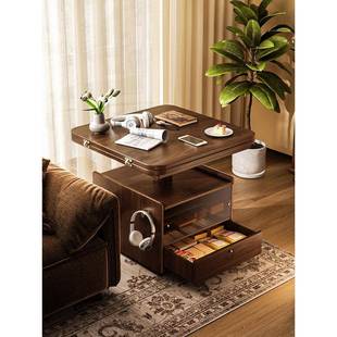 实木移动折叠茶几可升降小户型客厅家用沙发边柜可移动小推车边几