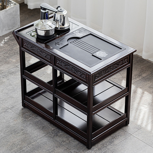 实木茶车乌金石可移动带轮茶A台茶水柜功夫茶桌边柜中式家具