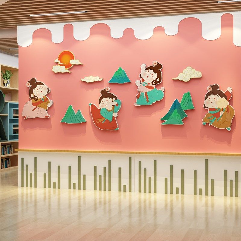 中国风传统文化墙幼儿园主题互动墙面装J饰楼梯道走廊环创成品贴