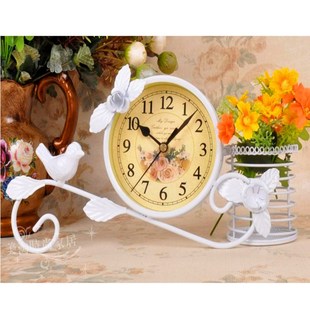 田园风静音铁艺座钟创意t钟表台钟摆件笔筒欧式 复古床头挂钟工艺
