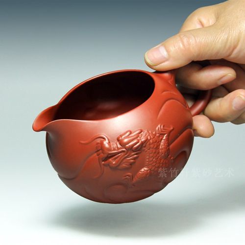 宜兴紫砂茶道分茶器 纯原矿u大红袍朱泥全手工鱼化龙340CC大公道