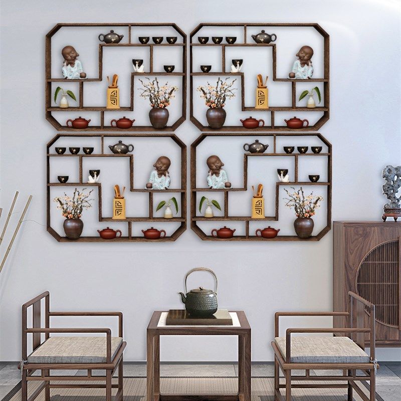 博古架 实木中式 茶架r子置物架 挂墙博古架壁挂式 墙上置物架隔