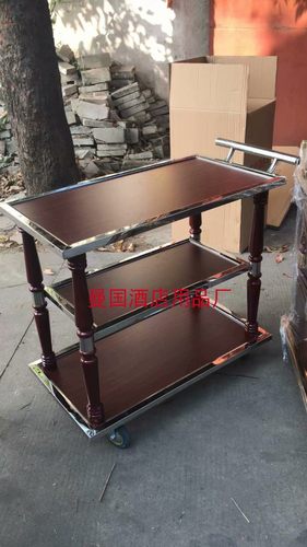 欧式酒水车四轮h移动餐车三层酒店服务车手推豪华茶水车钛金蛋糕