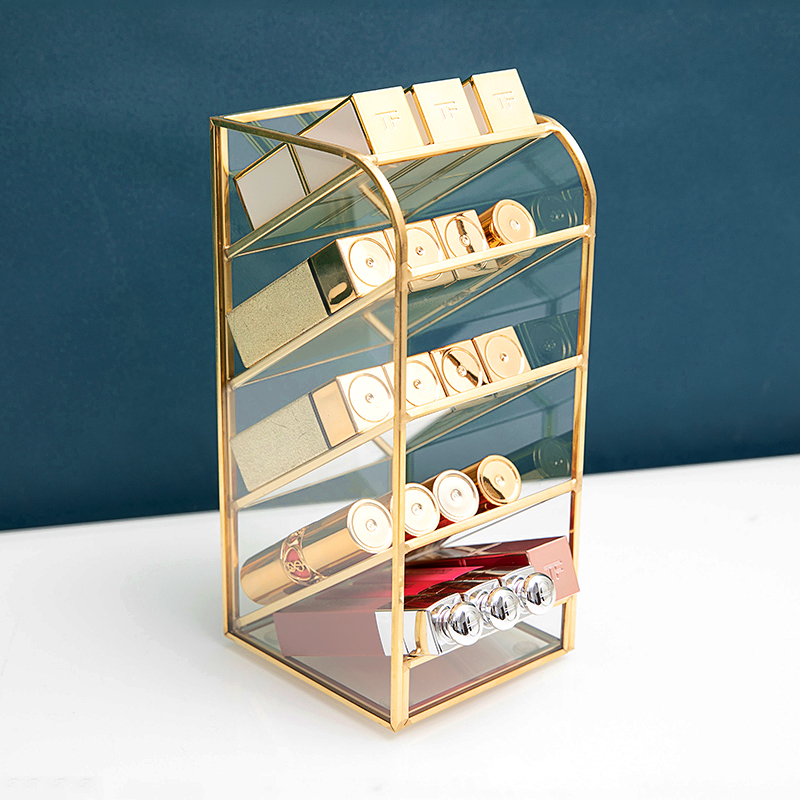 轻奢玻璃化妆品桌面口红收纳盒A分层彩妆架子唇膏唇釉置物架高级