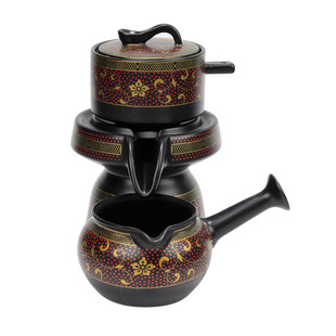 陶瓷家用懒人石磨泡茶创意复古W防烫茶杯茶 半全自动功夫茶具套装