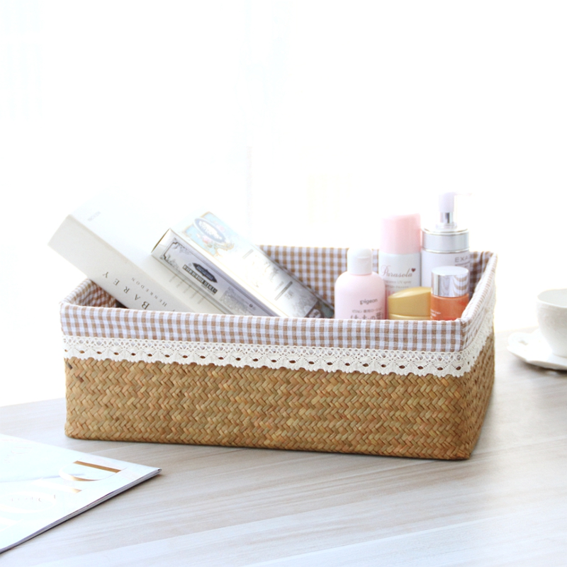 收纳筐篮藤编海草编织布艺桌面大号D竹篮子收纳框置物筐零食收纳