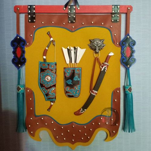 蒙古皮画蒙古包民族m元素装饰成吉思汗餐厅饭店墙壁画立体工艺挂