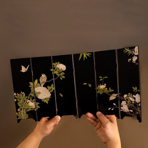 中式国潮茶空间茶桌m双面小屏风摆件复古茶台漆器茶道配件礼盒装