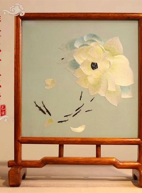 手工苏州刺绣摆件成品古风双面A绣台屏桌面小屏风家居饰品乔迁礼