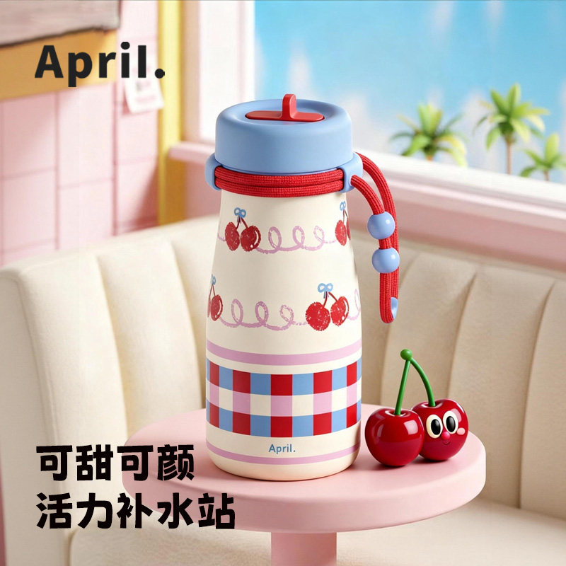 April女生保温杯新款大容量便携吸管杯子可爱新款女生高颜值水杯