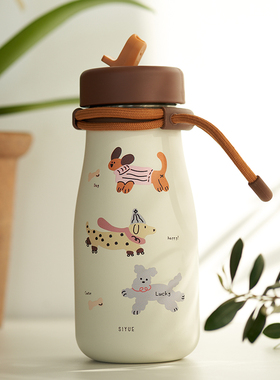 April高颜值保温杯女生水杯可爱便携卡通吸管杯2025新款316不锈钢